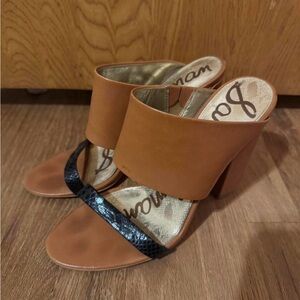 Brown and Black Open-Toe Heels